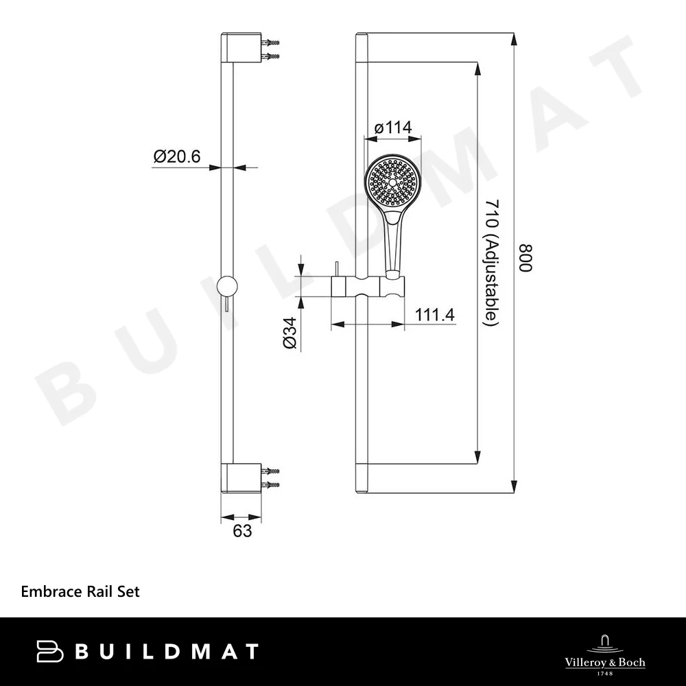 Villeroy & Boch Embrace Shower Rail Set Brushed Nickel - Image 4