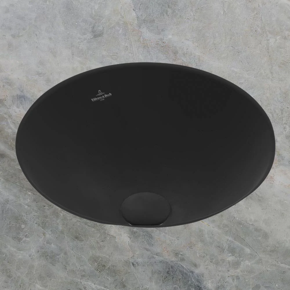 Villeroy & Boch Loop Slim 380mm Round Under Counter Basin with Overflow Pure Black - Image 2