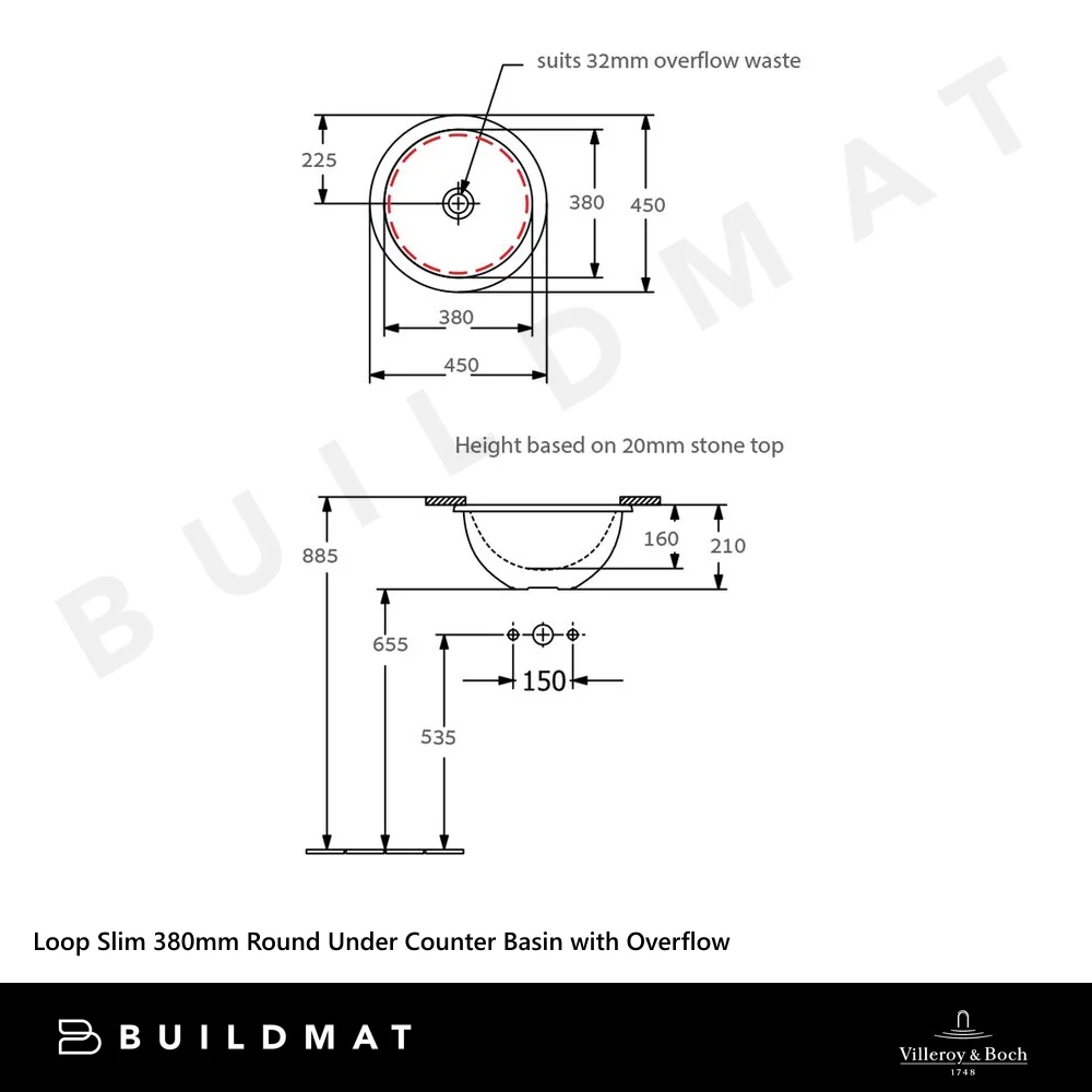 Villeroy & Boch Loop Slim 380mm Round Under Counter Basin with Overflow Pure Black - Image 4
