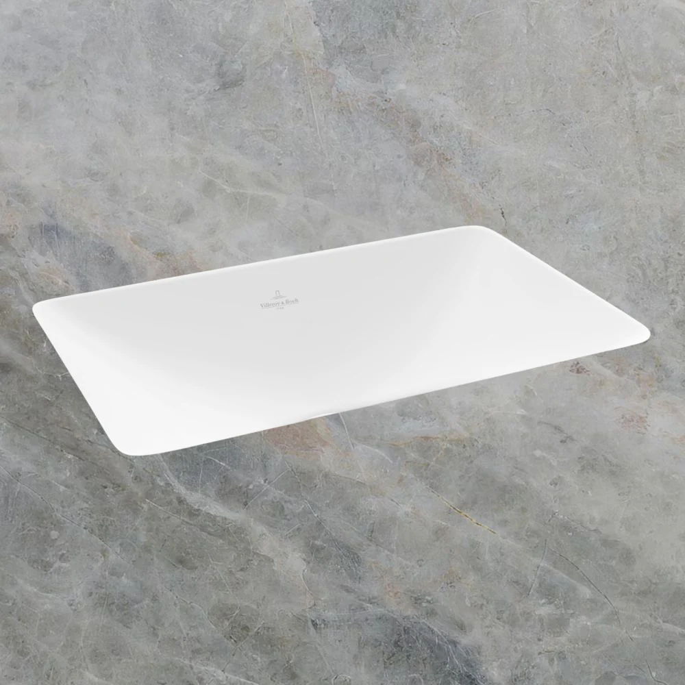 Villeroy & Boch Loop Slim 615mm Rectangular Under Counter Basin with Overflow Stone White - Image 2