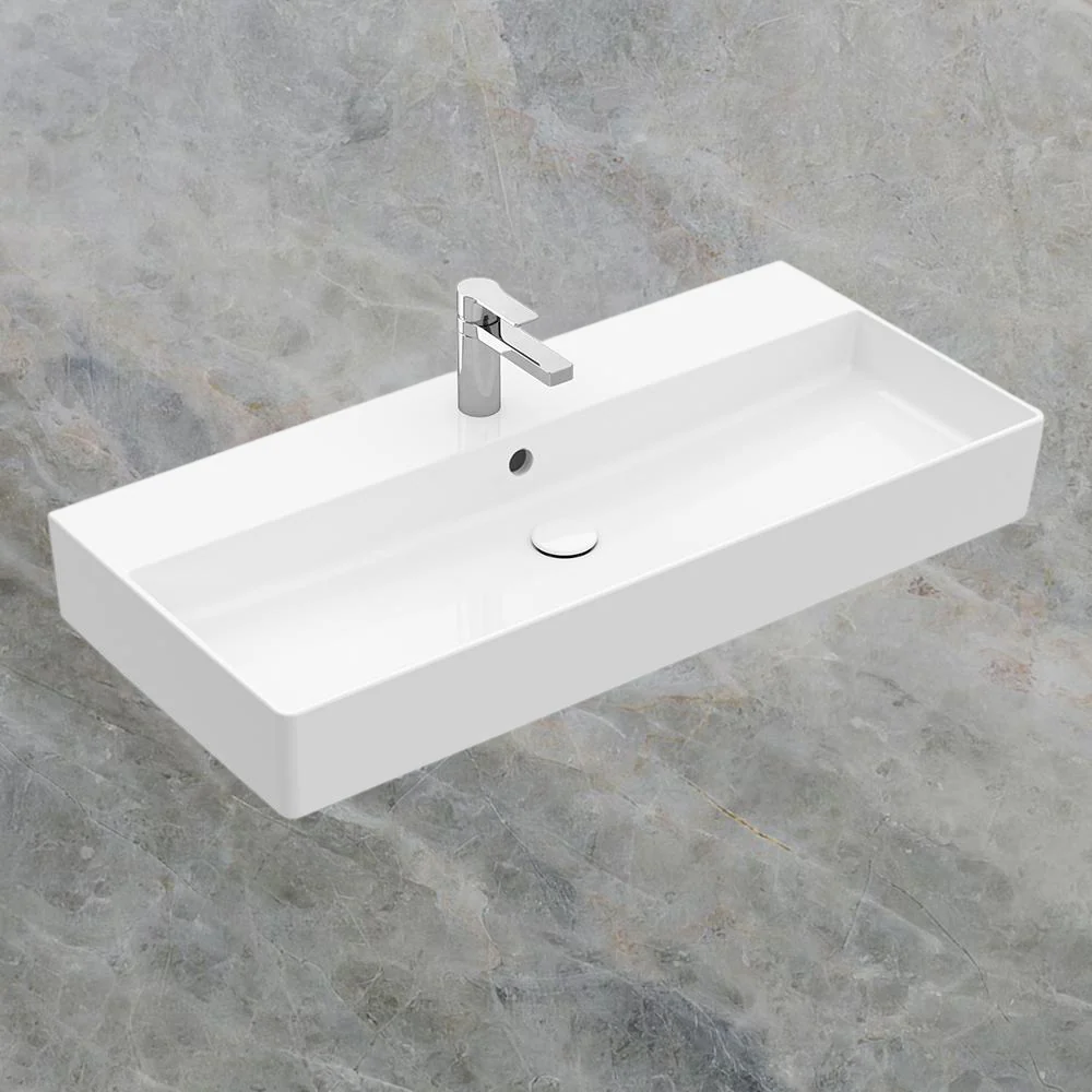 Villeroy & Boch Memento 2.0 1000mm Rectangular Wall Hung Basin with Overflow 1 Tap Hole Alpine White - Image 2