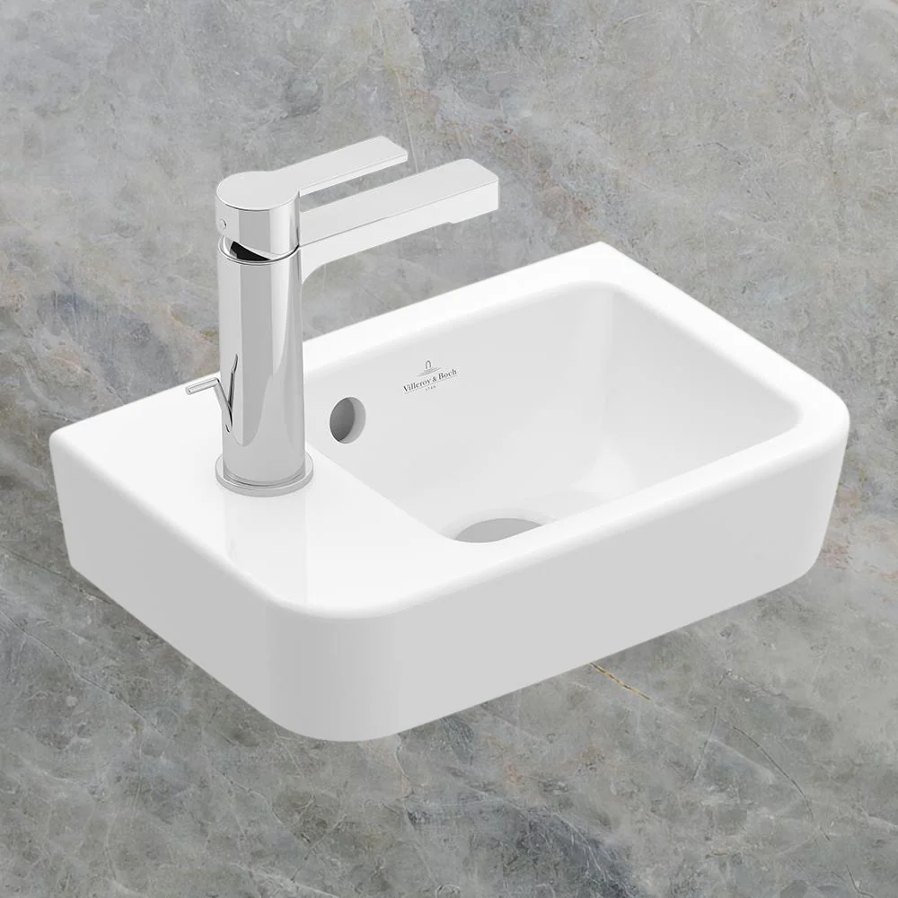 Villeroy & Boch O.Novo 2.0 360mm Rectangular Hand Wash Basin Right Bowl with Overflow 1 Tap Hole Alpine White - Image 2