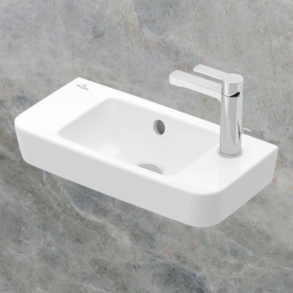 Villeroy & Boch O.Novo 2.0 500mm Rectangular Hand Wash Basin Centre Bowl with Overflow 1 Right Tap Hole Alpine White - Image 2