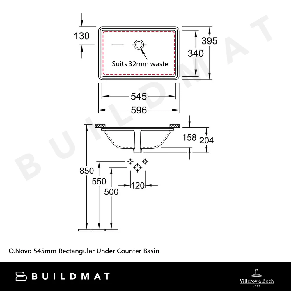 Villeroy & Boch O.Novo 545mm Rectangular Under Counter Basin Alpine White - Image 4