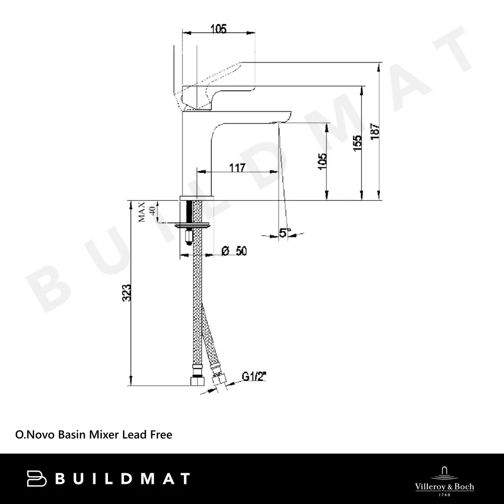 Villeroy & Boch O.Novo Basin Mixer Gunmetal Lead Free - Image 4