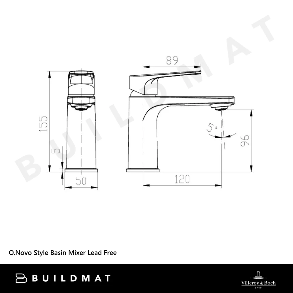 Villeroy & Boch O.Novo Style Basin Mixer Gunmetal Lead Free - Image 4
