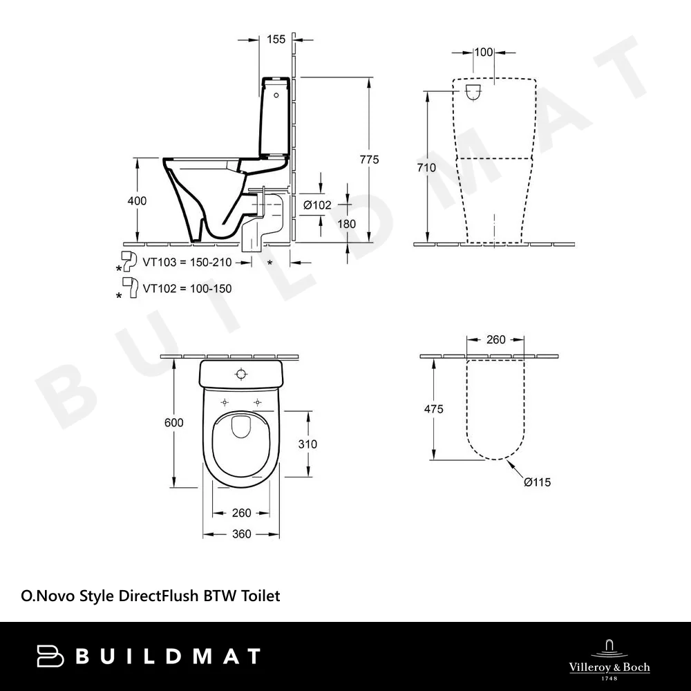 Villeroy & Boch O.Novo Style DirectFlush BTW Toilet Suite Alpine White - Image 4