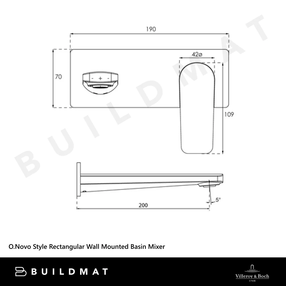 Villeroy & Boch O.Novo Style Rectangular Wall Mounted Basin Mixer Chrome Lead Free - Image 4