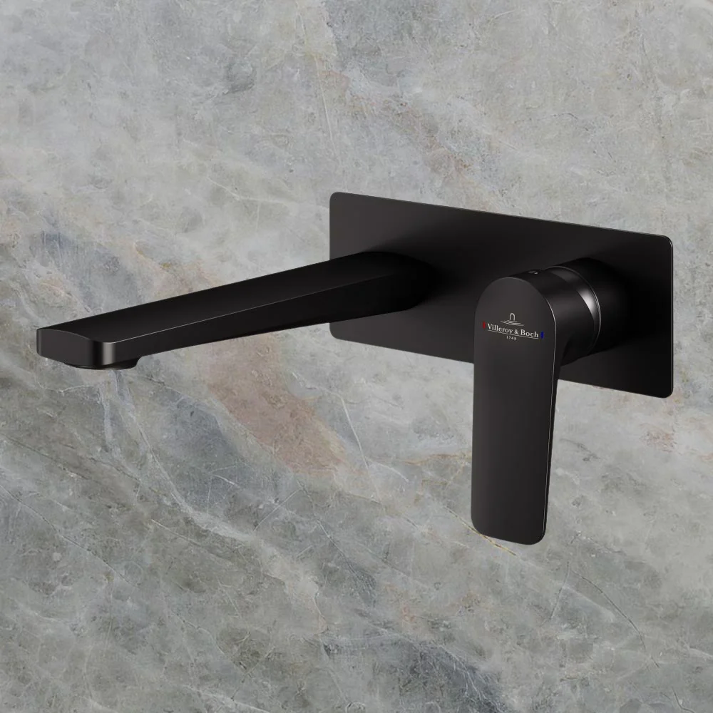 Villeroy & Boch O.Novo Style Rectangular Wall Mounted Basin Mixer Matte Black Lead Free - Image 2