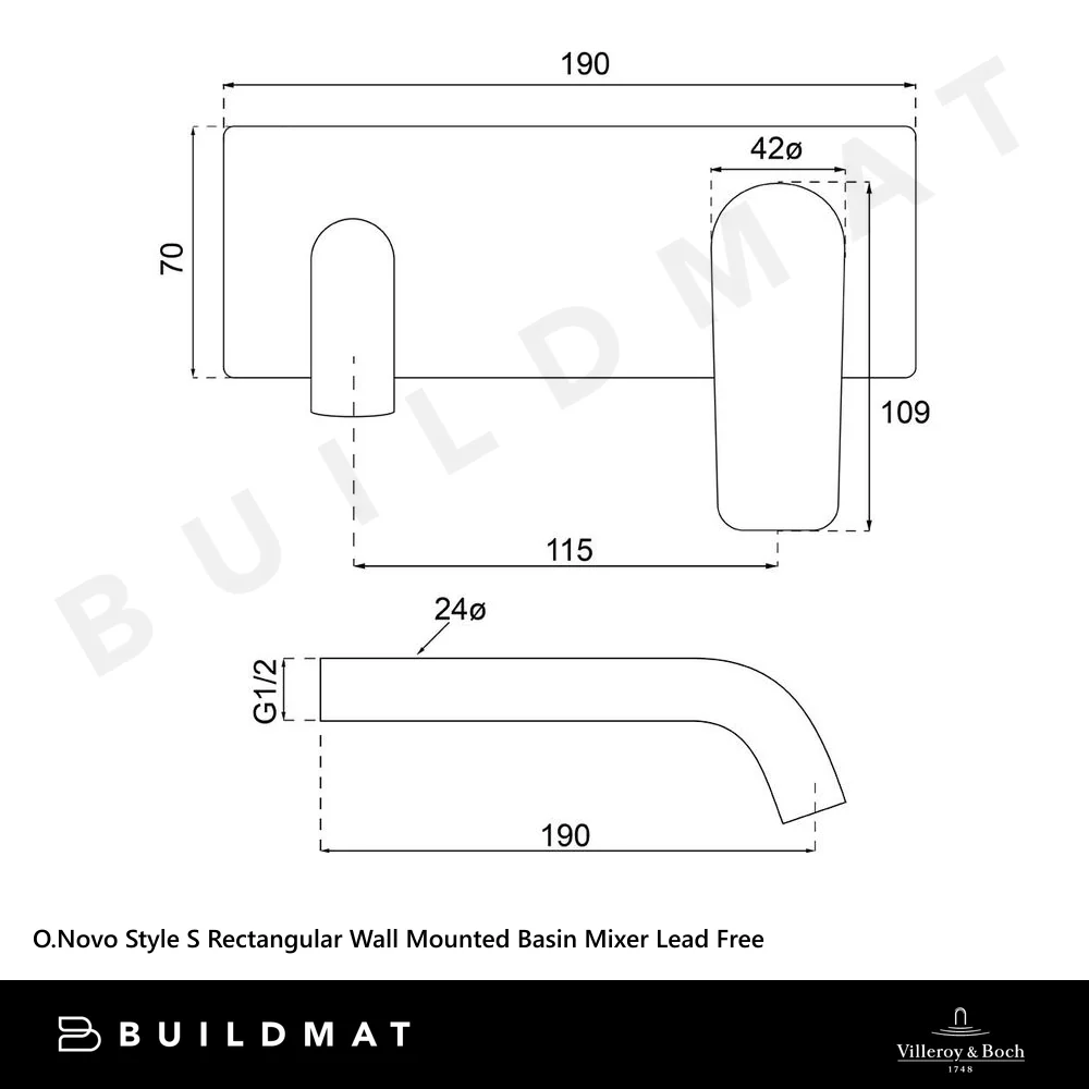 Villeroy & Boch O.Novo Style S Rectangular Wall Mounted Basin Mixer Matte Black Lead Free - Image 4