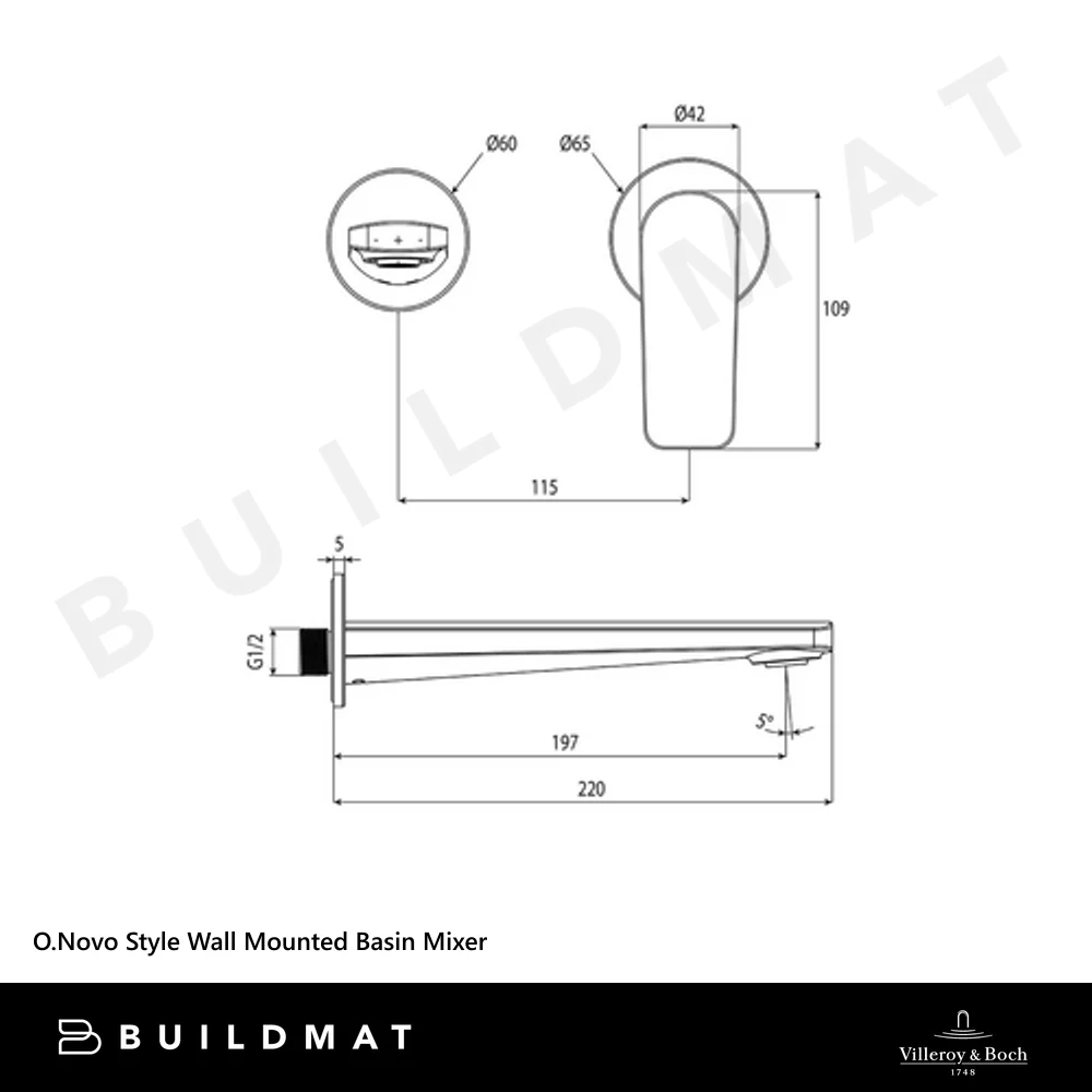 Villeroy & Boch O.Novo Style Wall Mounted Basin Mixer Gunmetal Lead Free - Image 4