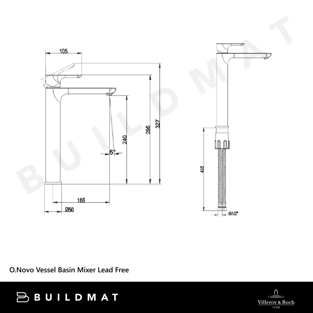 Villeroy & Boch O.Novo Vessel Basin Mixer Brushed Nickel Lead Free - Image 4