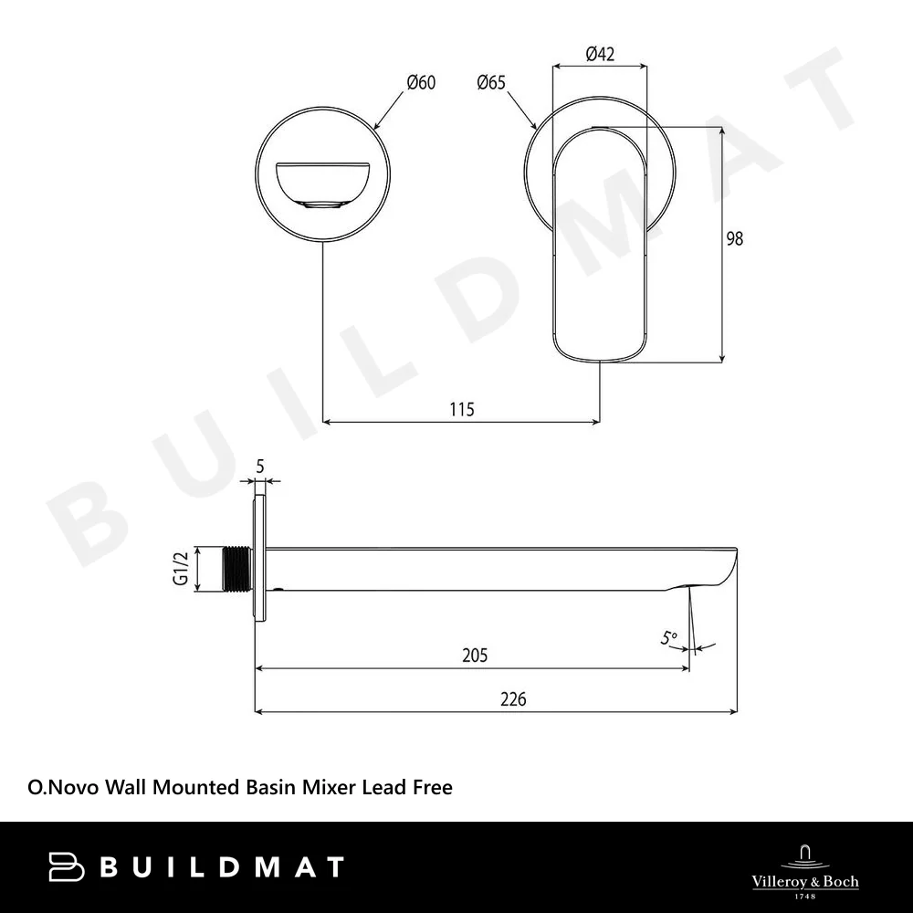 Villeroy & Boch O.Novo Wall Mounted Basin Mixer Matte Black Lead Free - Image 4