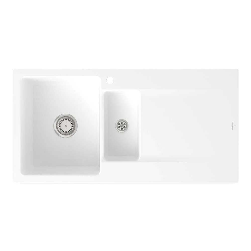 Villeroy & Boch Siluet 1000mm 1 and 1/2 Sink with Right Hand Drainboard 1 Tap Hole Stone White - Image 3