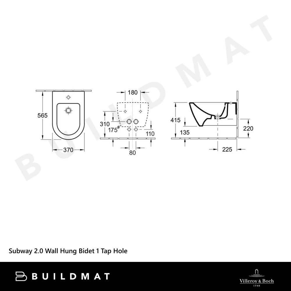 Villeroy & Boch Subway 2.0 Wall Hung Bidet 1 Tap Hole CeramicPlus Alpine White - Image 4