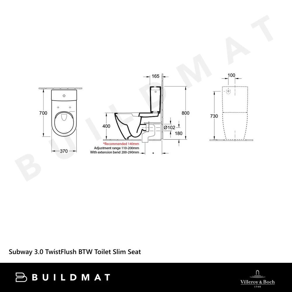 Villeroy & Boch Subway 3.0 TwistFlush BTW Toilet Suite Slim Seat CeramicPlus Alpine White - Image 4