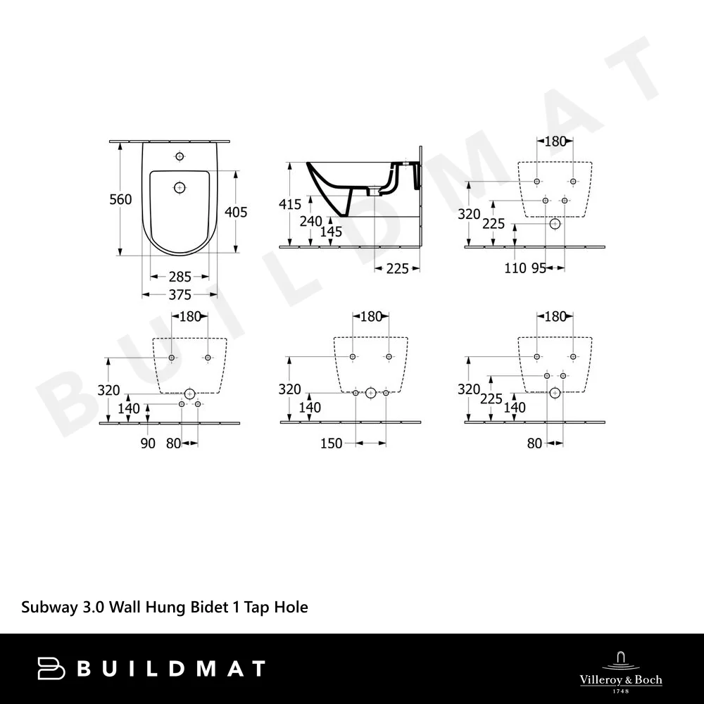 Villeroy & Boch Subway 3.0 Wall Hung Bidet 1 Tap Hole CeramicPlus Alpine White - Image 4