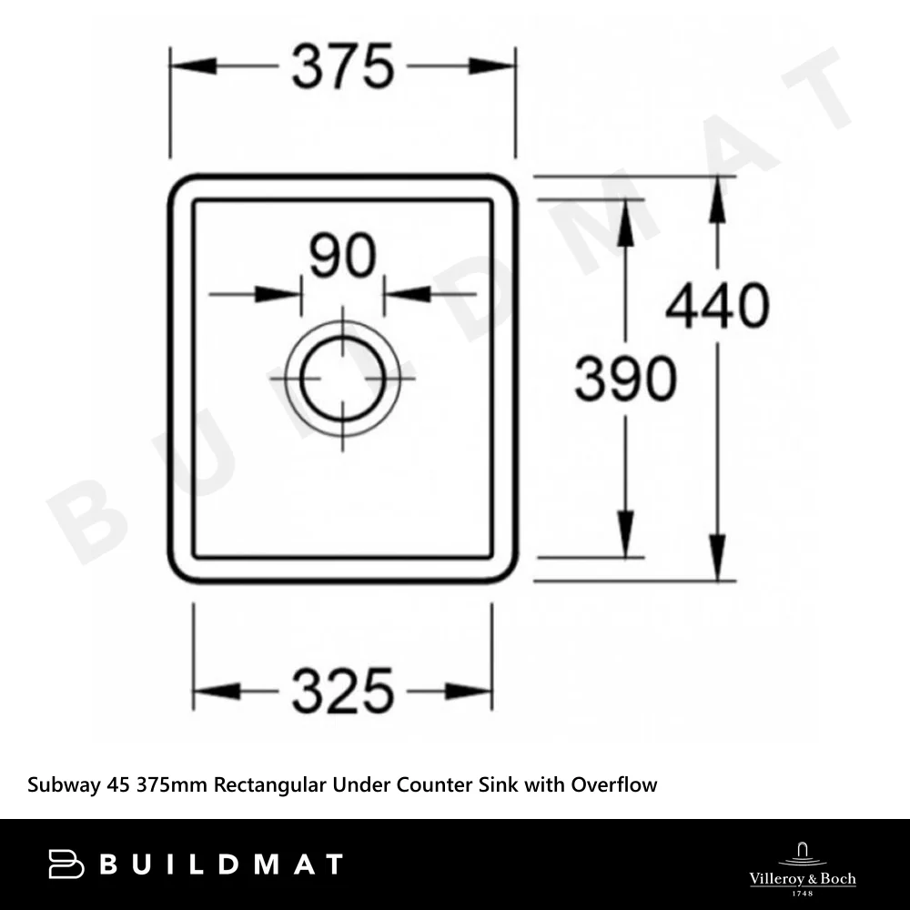 Villeroy & Boch Subway 45 375mm Rectangular Under Counter Sink with Overflow Stone White - Image 4