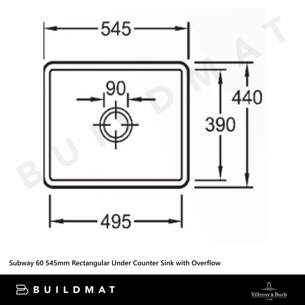 Villeroy & Boch Subway 60 545mm Rectangular Under Counter Sink with Overflow Pure Black - Image 4