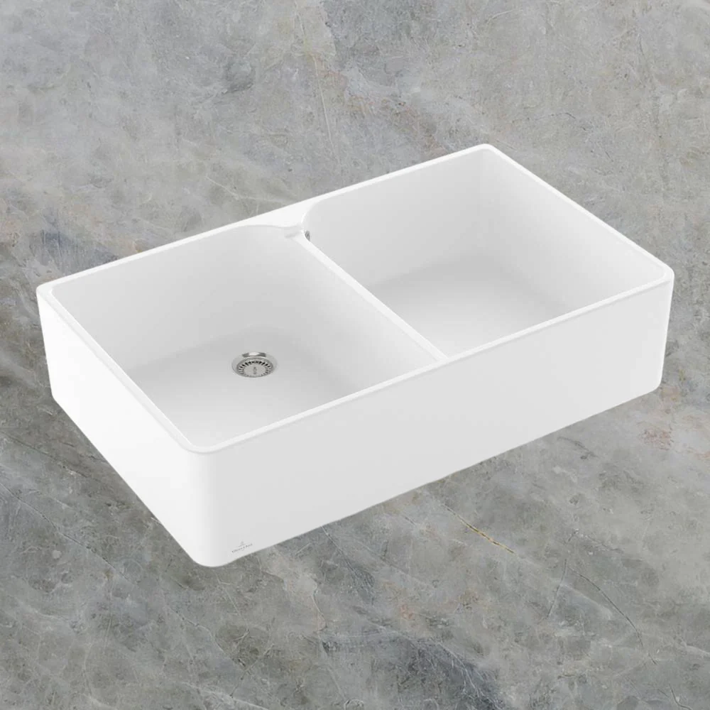 Villeroy & Boch Subway Butler 90X 900mm Rectangular Double Sink with Overflow Stone White - Image 2