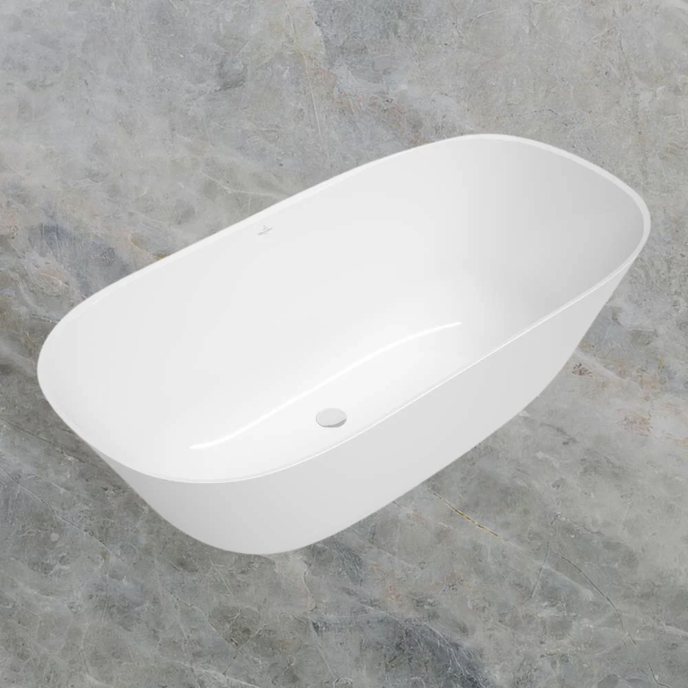 Villeroy & Boch Theano 1550mm Quaryl Freestanding Bath Stone White - Image 2