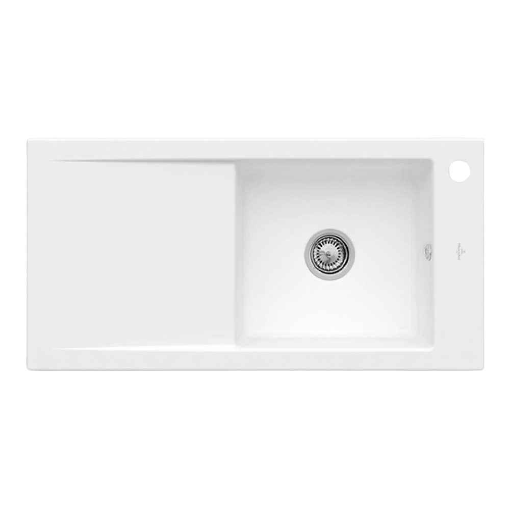 Villeroy & Boch Timeline 60 1000mm Sink with Left Hand Drainboard and Overflow 1 Tap Hole Stone White - Image 3