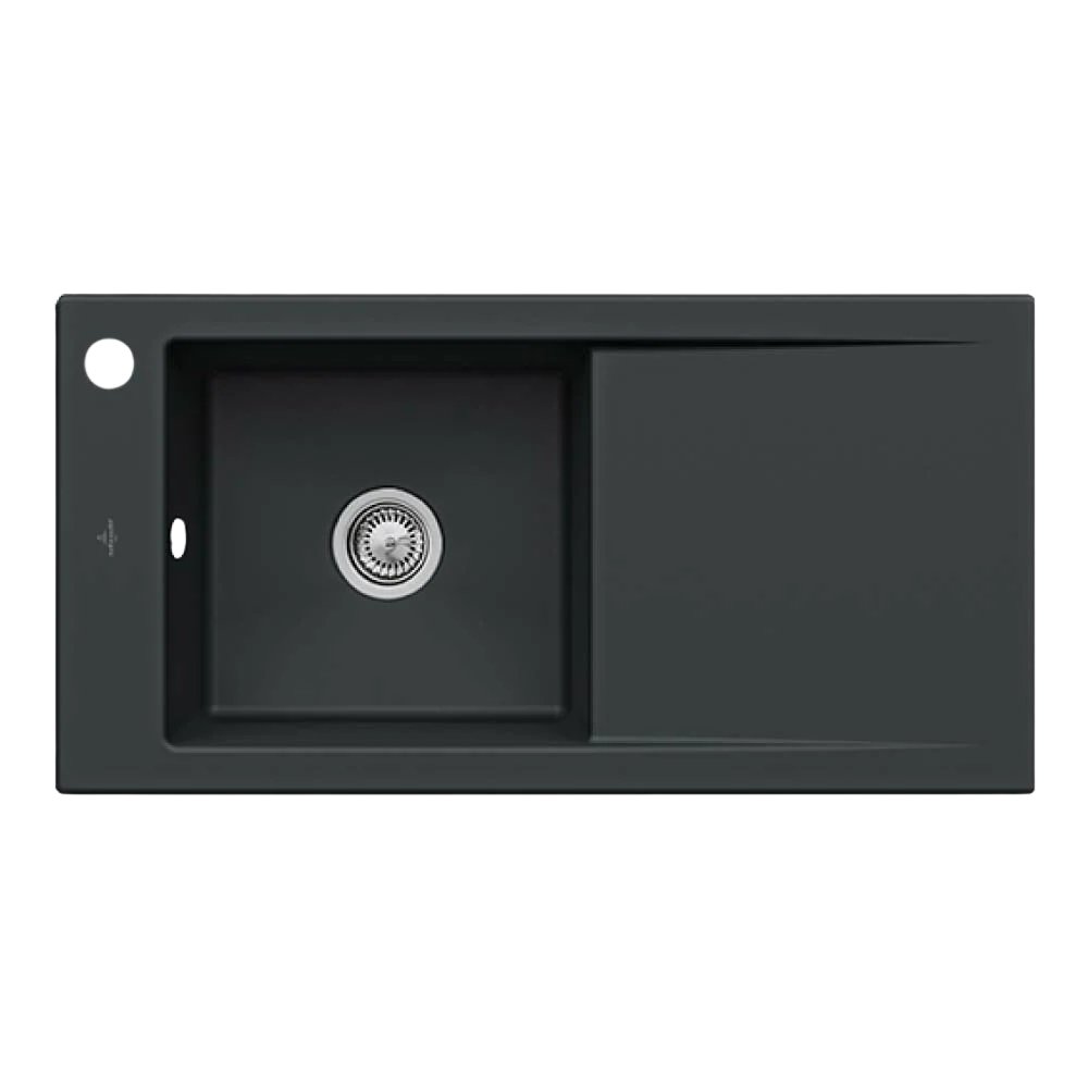 Villeroy & Boch Timeline 60 1000mm Sink with Right Hand Drainboard and Overflow 1 Tap Hole Pure Black - Image 3