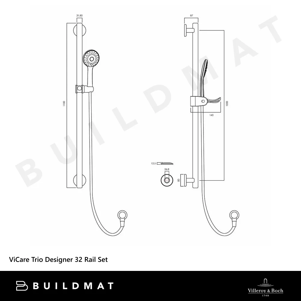 Villeroy & Boch ViCare Trio Designer 32 Shower Rail Set Matte Black - Image 4