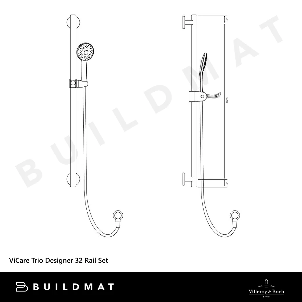 Villeroy & Boch ViCare Trio Designer 32 Shower Rail Set Chrome - Image 4
