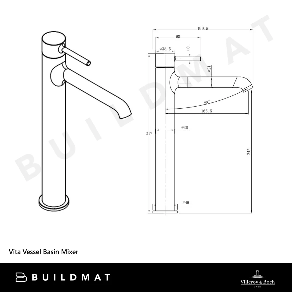 Villeroy & Boch Vita Vessel Basin Mixer Chrome - Image 4