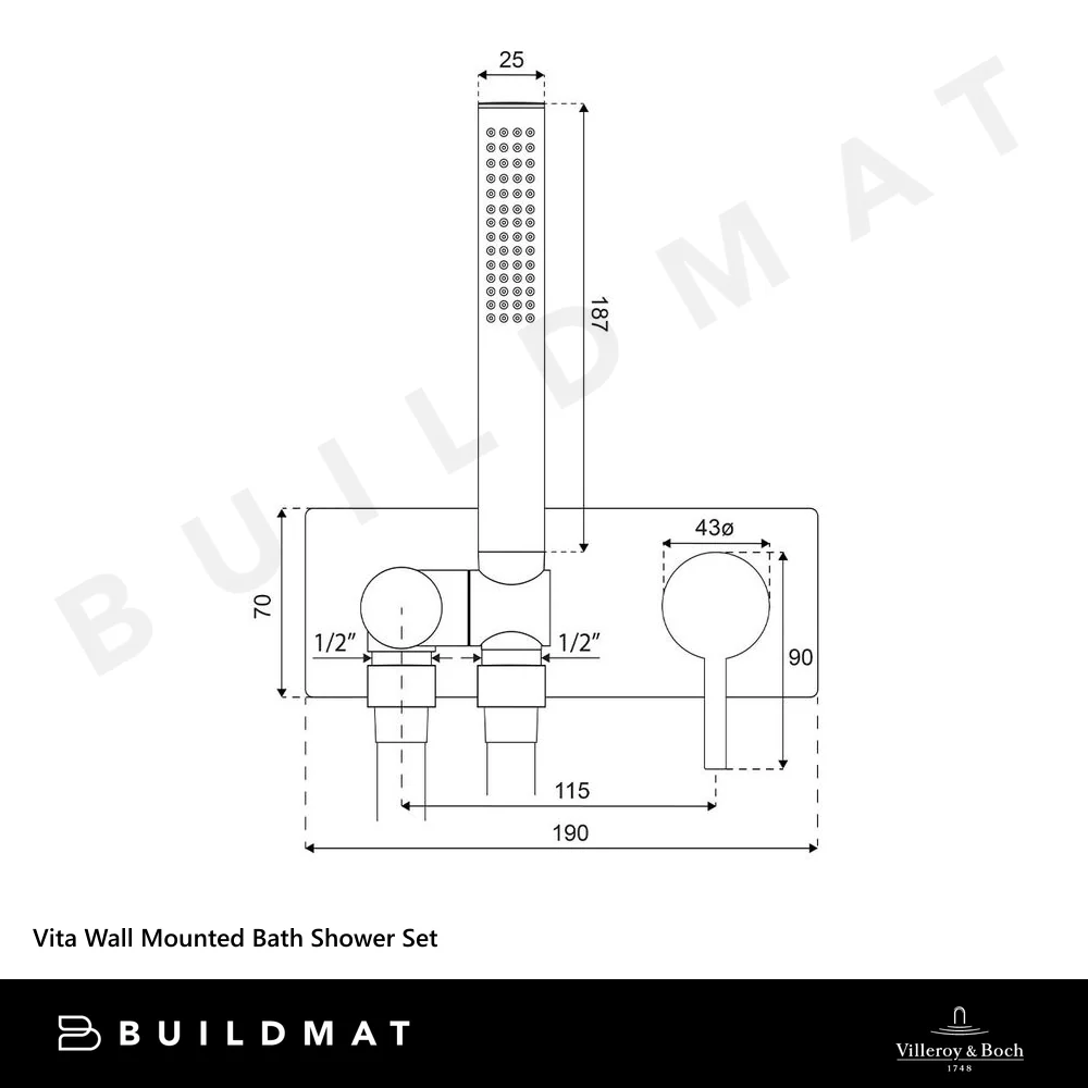 Villeroy & Boch Vita Wall Mounted Bath Shower Set Brushed Gold - Image 4