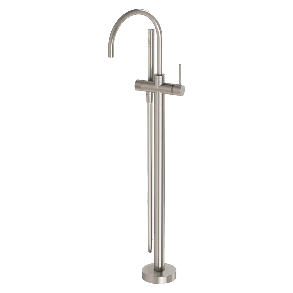 Phoenix Vivid Slimline Floor Mounted Bath Mixer with Hand Shower Brushed Nickel