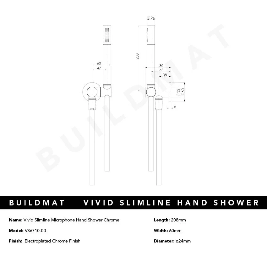 Phoenix Vivid Slimline Microphone Hand Shower Chrome - Image 5