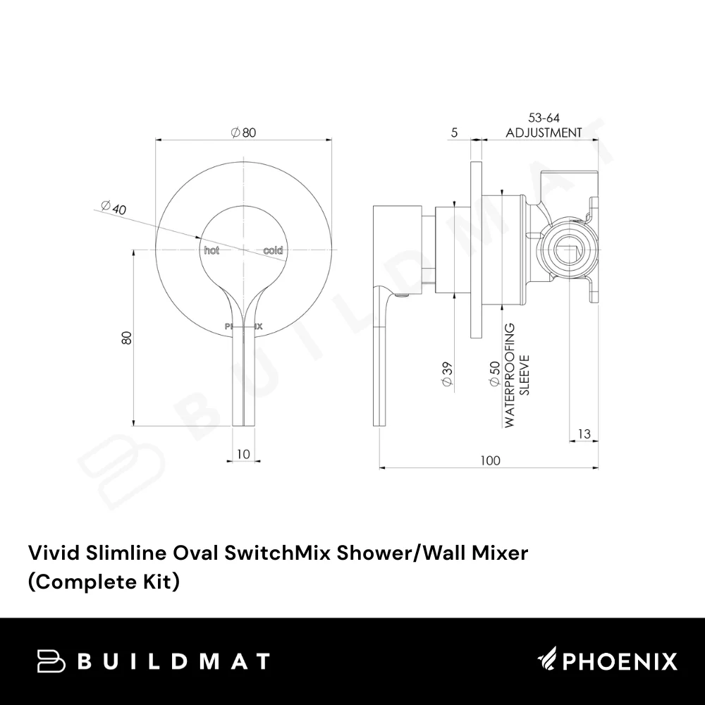 Phoenix Vivid Slimline Oval SwitchMix Shower/Wall Mixer (Complete Kit) Matte Black Lead Free - Image 4