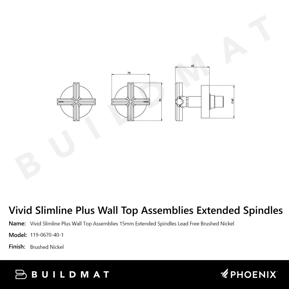 Phoenix Vivid Slimline Plus Wall Top Assemblies 15mm Extended Spindles Lead Free Brushed Nickel - Image 4