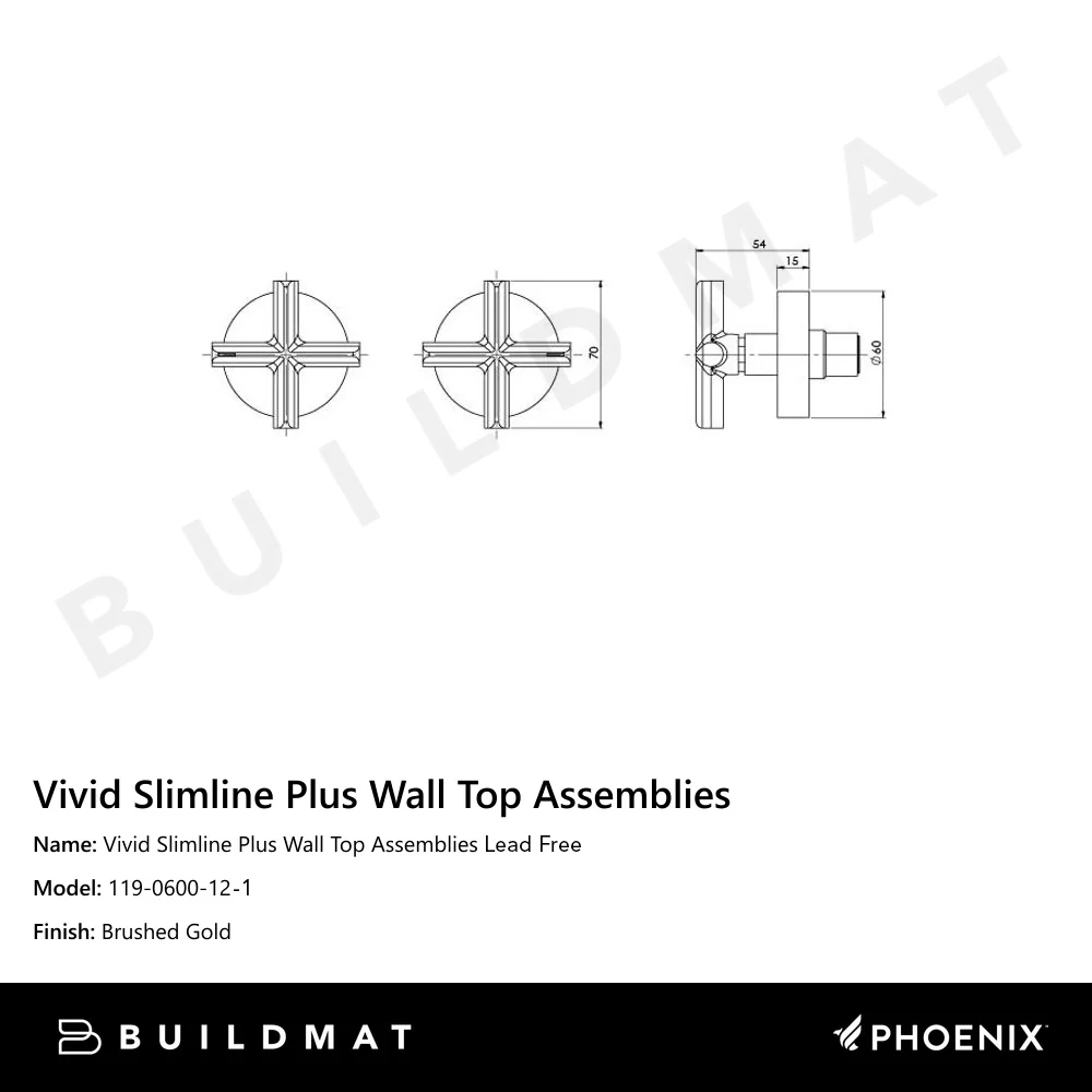 Phoenix Vivid Slimline Plus Wall Top Assemblies Brushed Gold Lead Free - Image 4