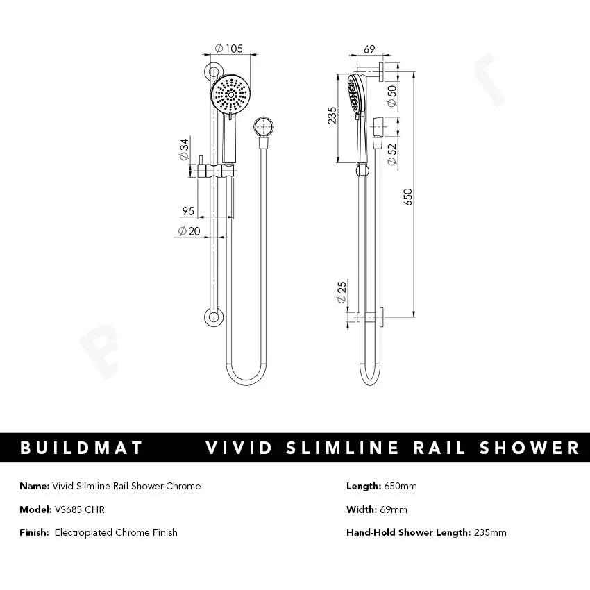Phoenix Vivid Slimline Rail Shower Chrome - Image 4