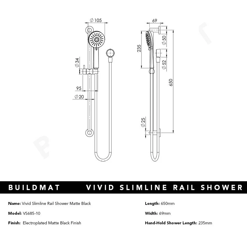 Phoenix Vivid Slimline Rail Shower Matte Black - Image 4