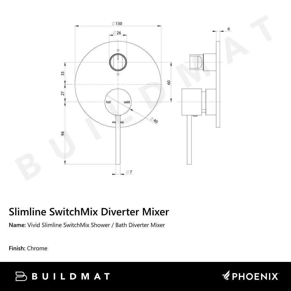 Phoenix Vivid Slimline SwitchMix Shower/Bath Diverter Mixer (Complete Kit) Chrome - Image 4