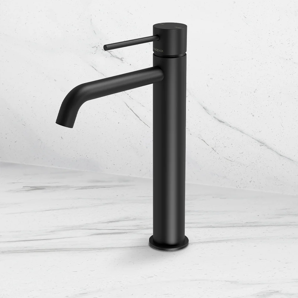 Phoenix Vivid Slimline Vessel Mixer Curved Outlet Matte Black - Image 2