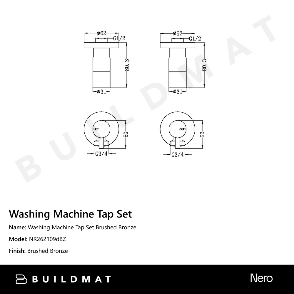 Nero Washing Machine Tap Set Brushed Bronze - Image 4