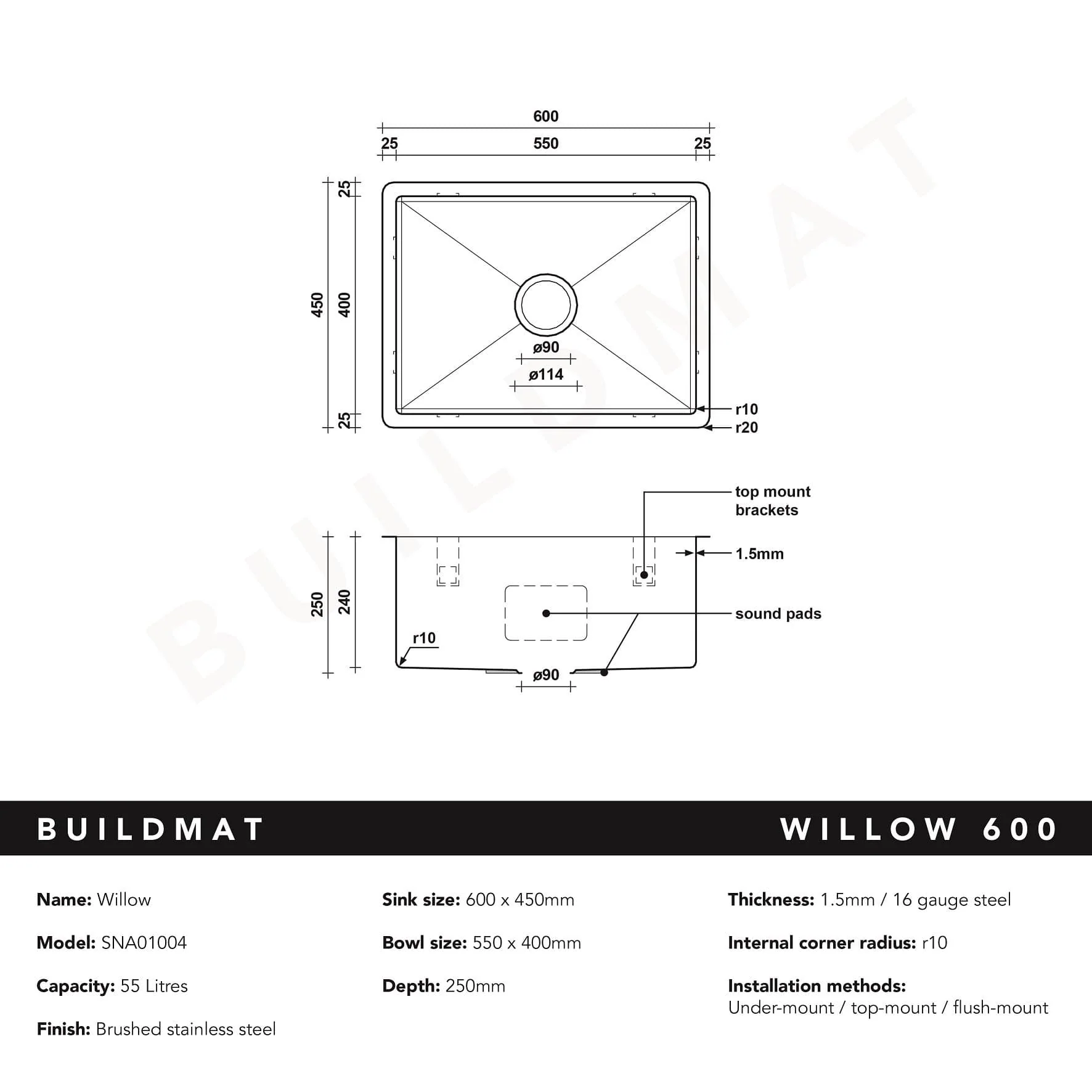 Alma Willow 600x450 Medium Single Bowl Sink - Image 7