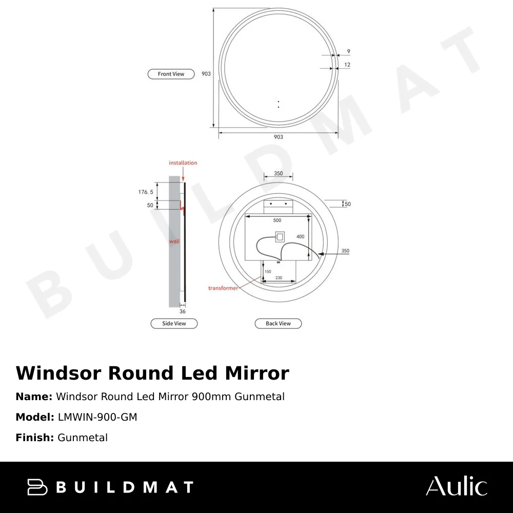 Aulic Windsor Round LED Mirror 900mm Gunmetal - Image 4