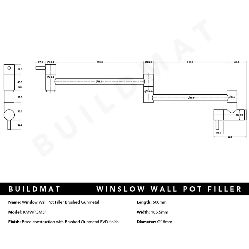 Alma Winslow Wall Pot Filler Brushed Gunmetal - Image 8