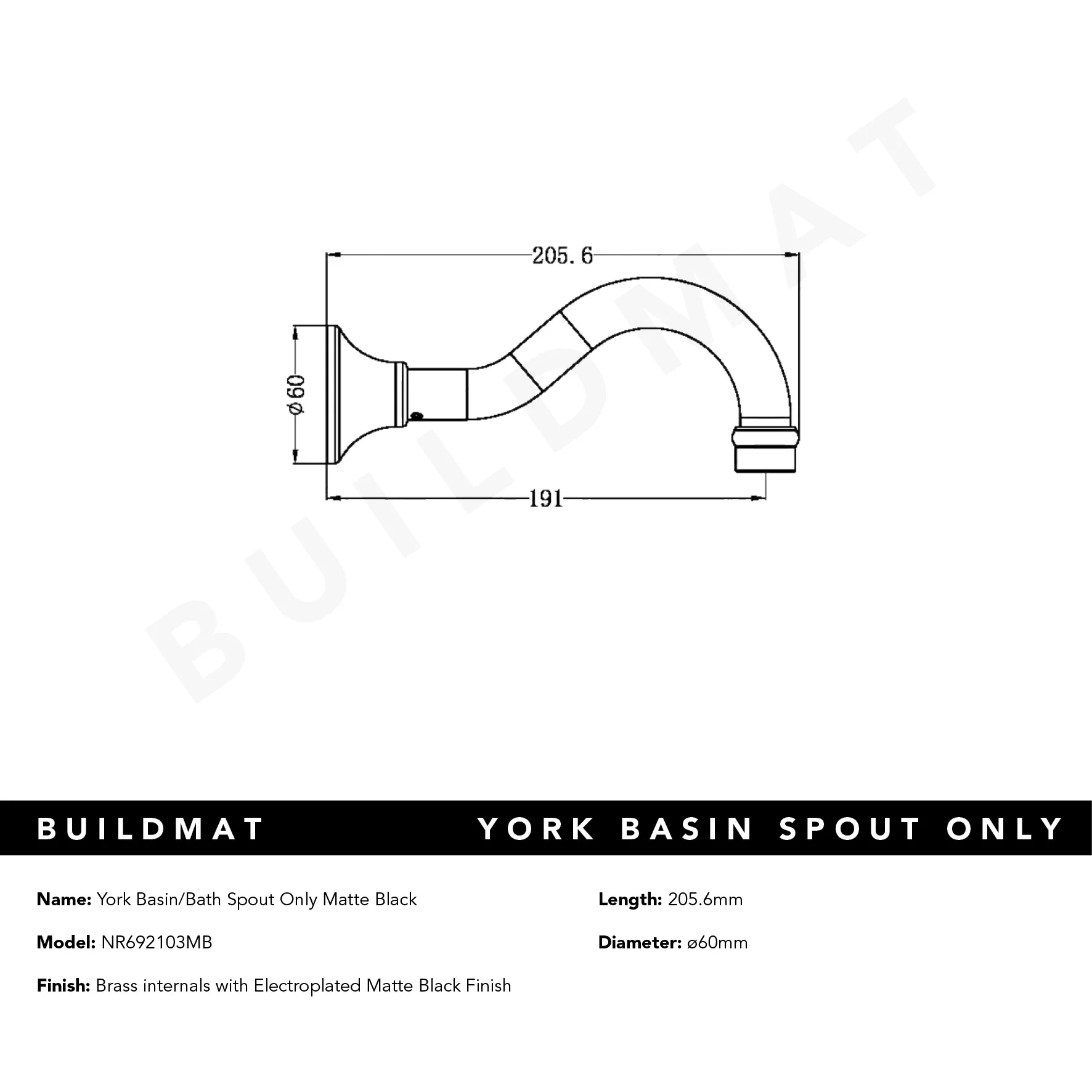 Nero York Basin Bath Spout Only Matte Black - Image 5