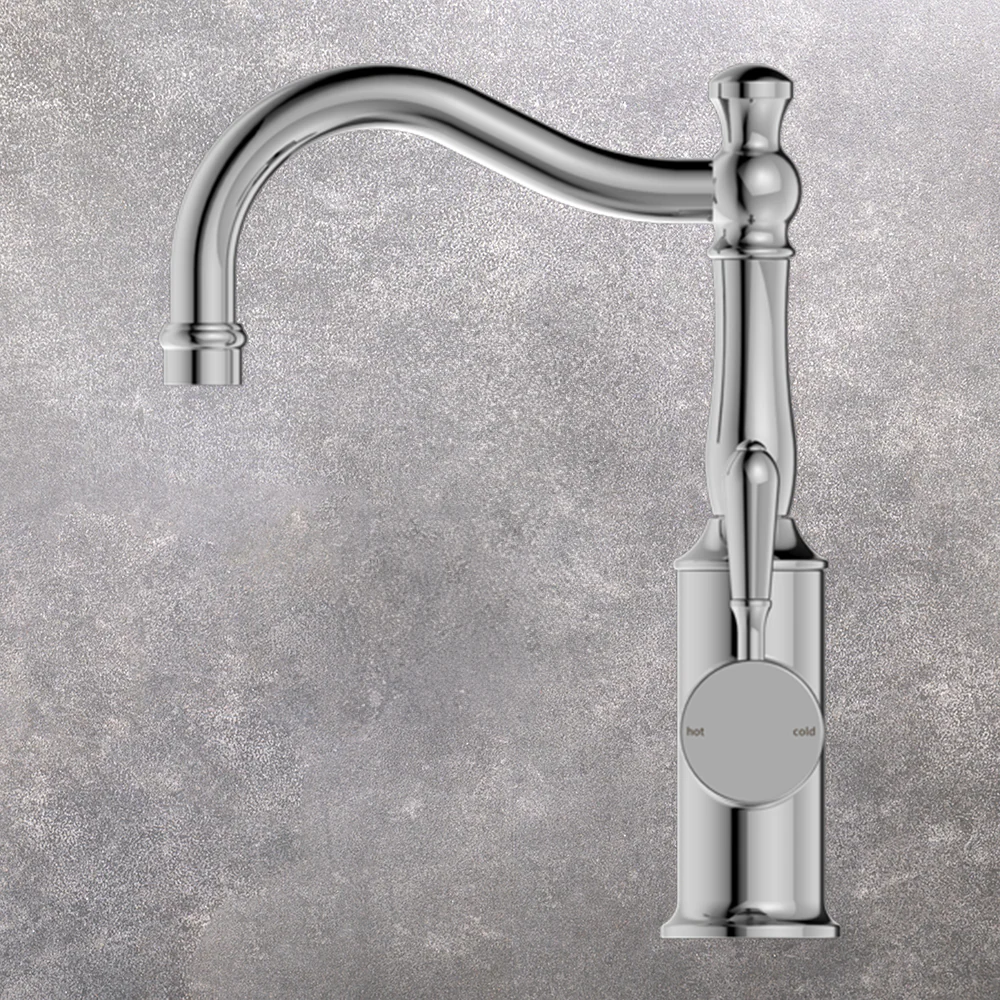 Nero York Basin Mixer Hook Spout with Metal Lever Chrome - Image 2