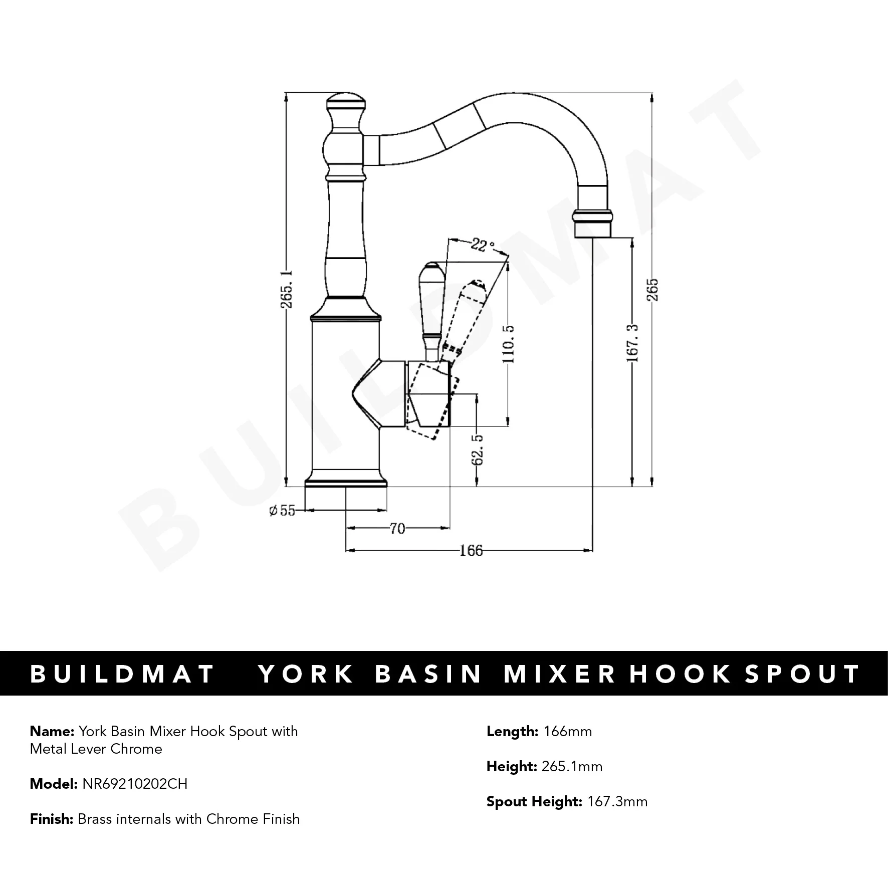 Nero York Basin Mixer Hook Spout with Metal Lever Chrome - Image 5