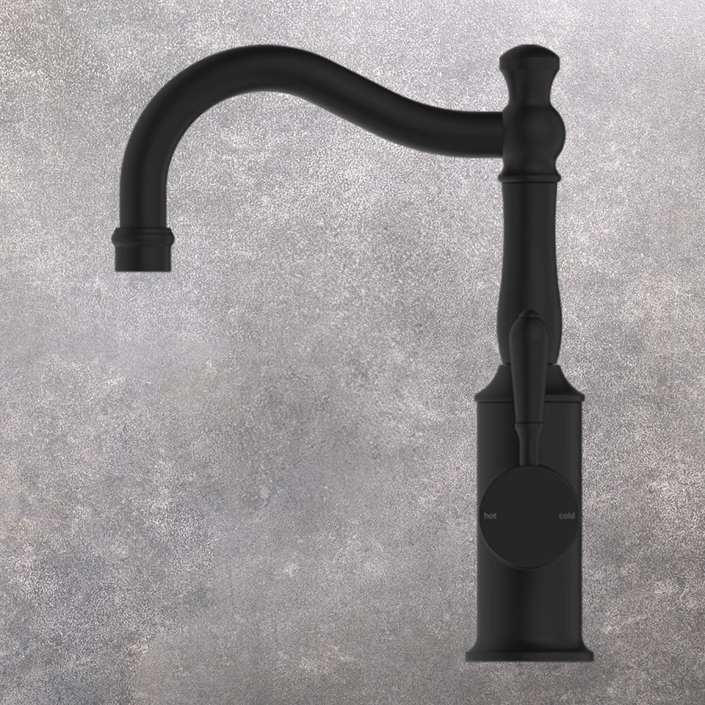 Nero York Basin Mixer Hook Spout with Metal Lever Matte Black - Image 2