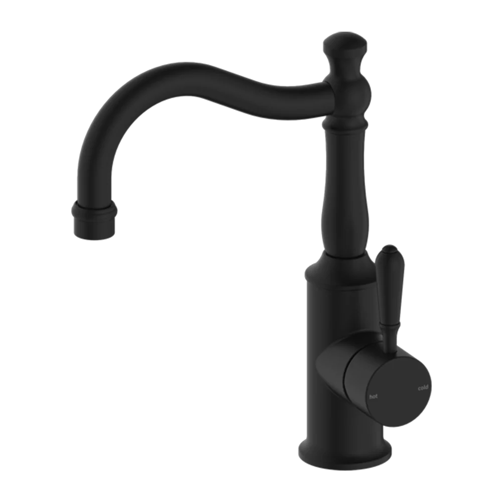 Nero York Basin Mixer Hook Spout with Metal Lever Matte Black - Image 3