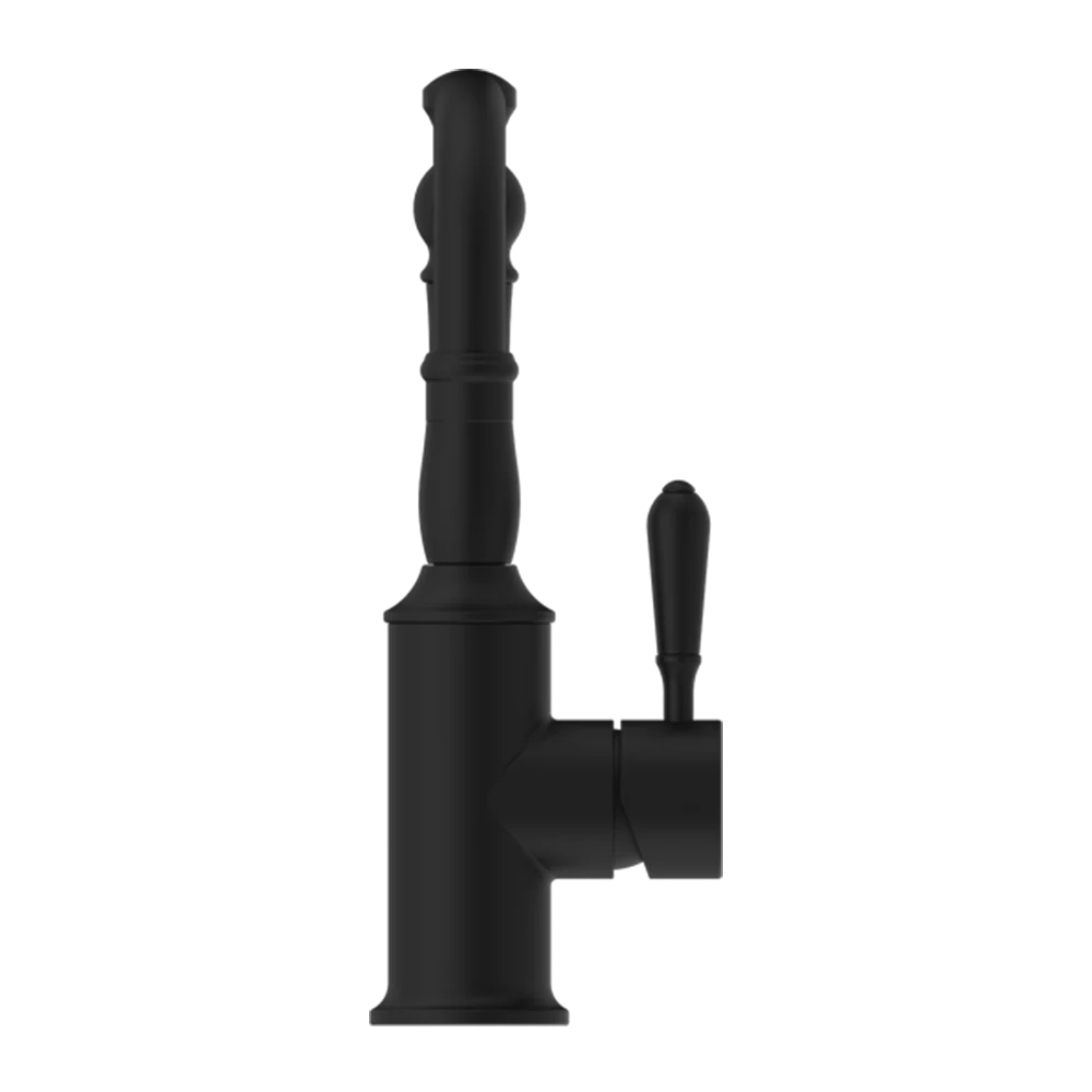 Nero York Basin Mixer Hook Spout with Metal Lever Matte Black - Image 4